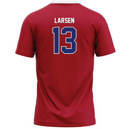 American - NCAA Women's Lacrosse : Carly Larsen - Red Lacrosse Jersey -1