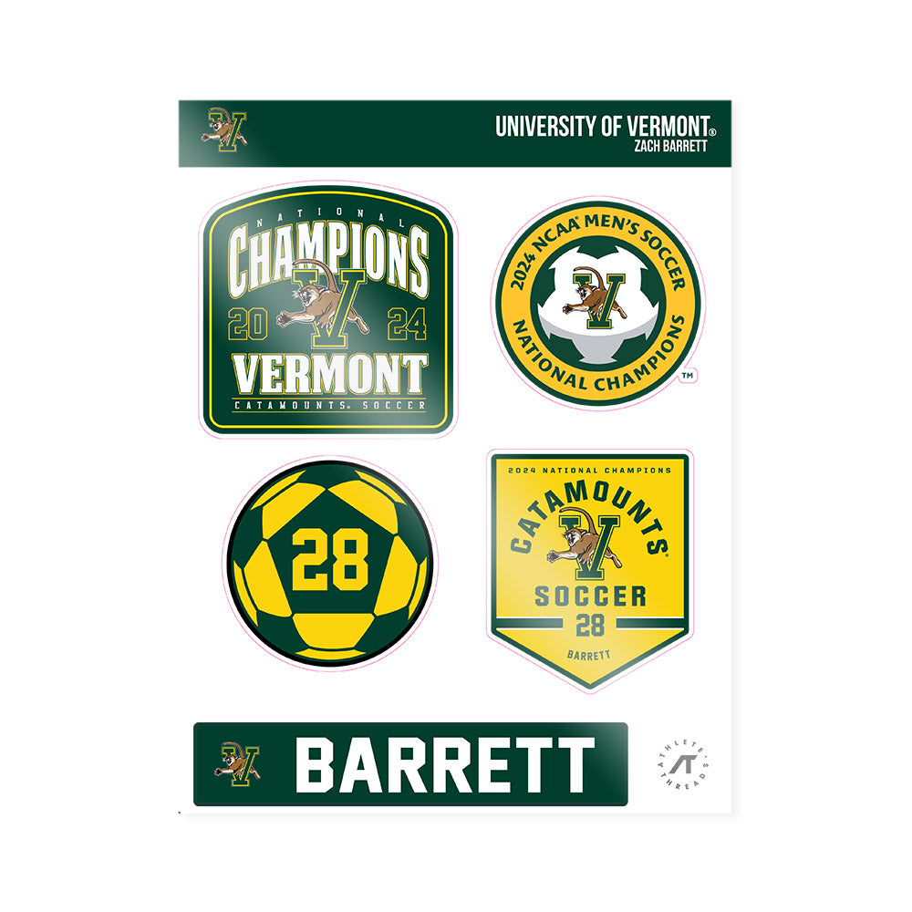 UVM - NCAA Men's Soccer : Zach Barrett - National Champs Sticker Sheet-0