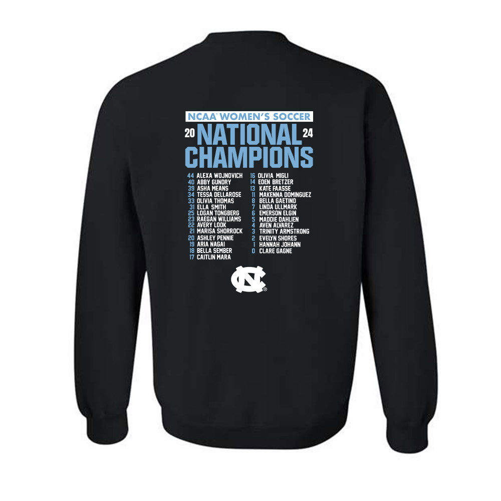 UNC - NCAA Women's Soccer : Ashley Pennie - National Champs Roster Shirt Crewneck Sweatshirt-1