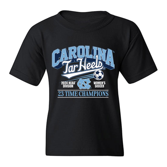 UNC - NCAA Women's Soccer : Asha Means - Vintage Black Championship Youth T-Shirt-0