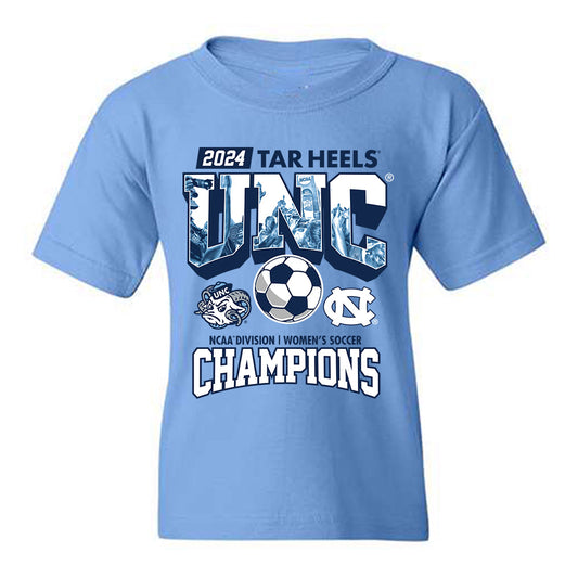 UNC - NCAA Women's Soccer : Caitlin Mara - Vintage Carolina Blue Championship Youth T-Shirt-0