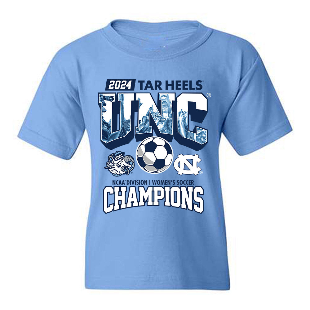 UNC - NCAA Women's Soccer : Logan Tongberg - Vintage Carolina Blue Championship Youth T-Shirt-0