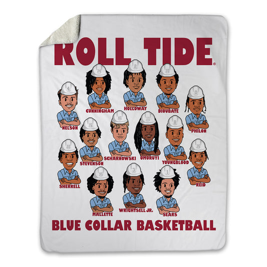 Alabama - NCAA Men's Basketball : Blue Collar v1 Team Caricature Blanket-0