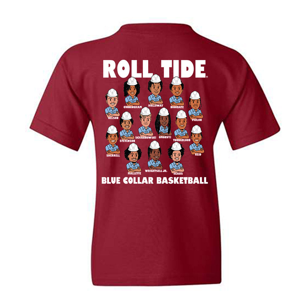 Alabama - NCAA Men's Basketball : Blue Collar v2 Team Caricature Youth T-Shirt-1