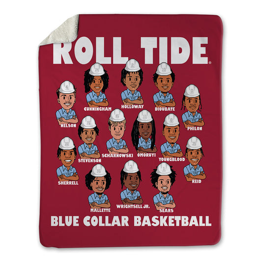 Alabama - NCAA Men's Basketball : Blue Collar v2 Team Caricature Blanket-0