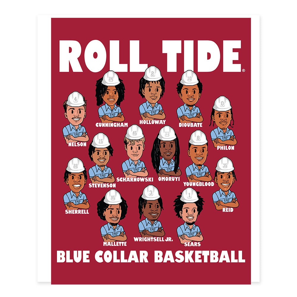 Alabama - NCAA Men's Basketball : - Blue Collar v2 Team Caricature Poster 20x24-0