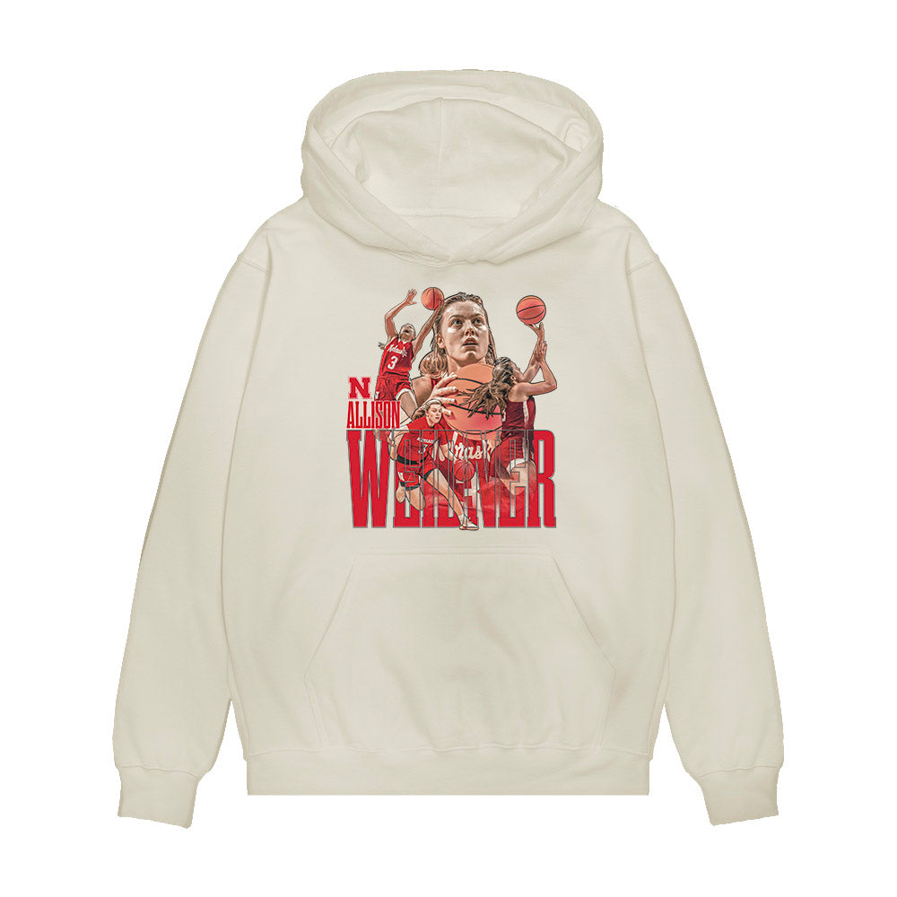 Nebraska - NCAA Women's Basketball : Allison Weidner - Player Collage Premium Hooded Sweatshirt-0