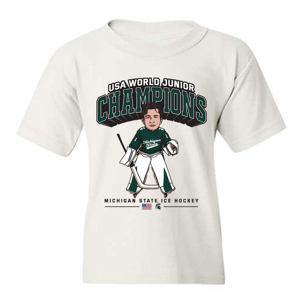 Michigan State - NCAA Men's Ice Hockey : Trey Augustine - Individual Caricature Youth T-Shirt-0
