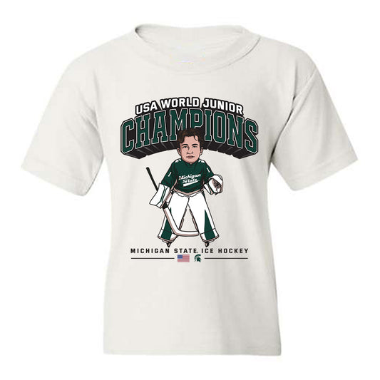 Michigan State - NCAA Men's Ice Hockey : Trey Augustine - Individual Caricature Youth T-Shirt-0