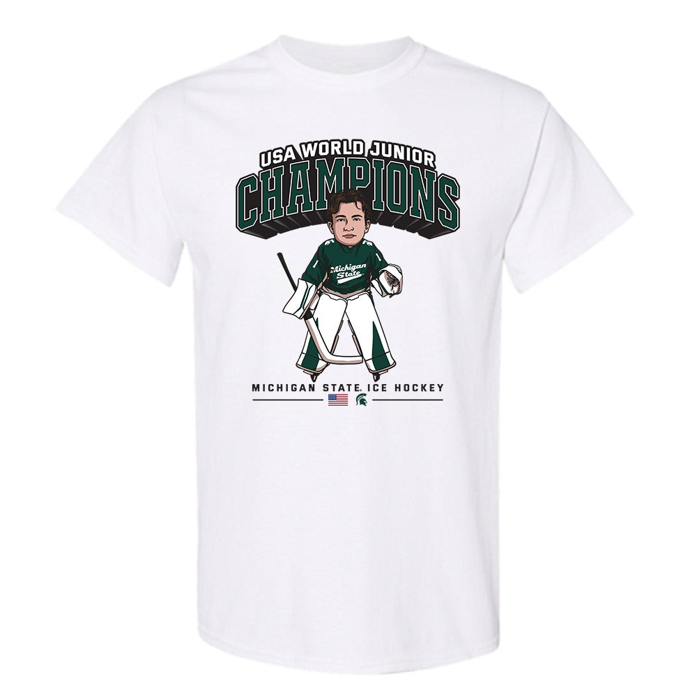 Michigan State - NCAA Men's Ice Hockey : Trey Augustine - Individual Caricature T-Shirt-0