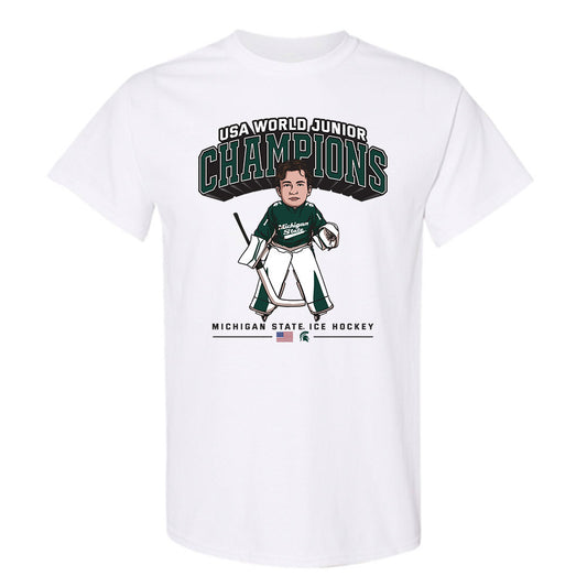 Michigan State - NCAA Men's Ice Hockey : Trey Augustine - Individual Caricature T-Shirt-0