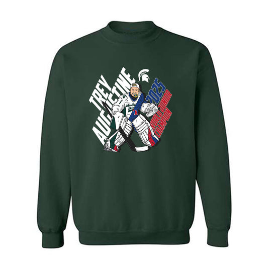 Michigan State - NCAA Men's Ice Hockey : Trey Augustine - 2025 World Junior Champion Individual Caricature Crewneck Sweatshirt-0