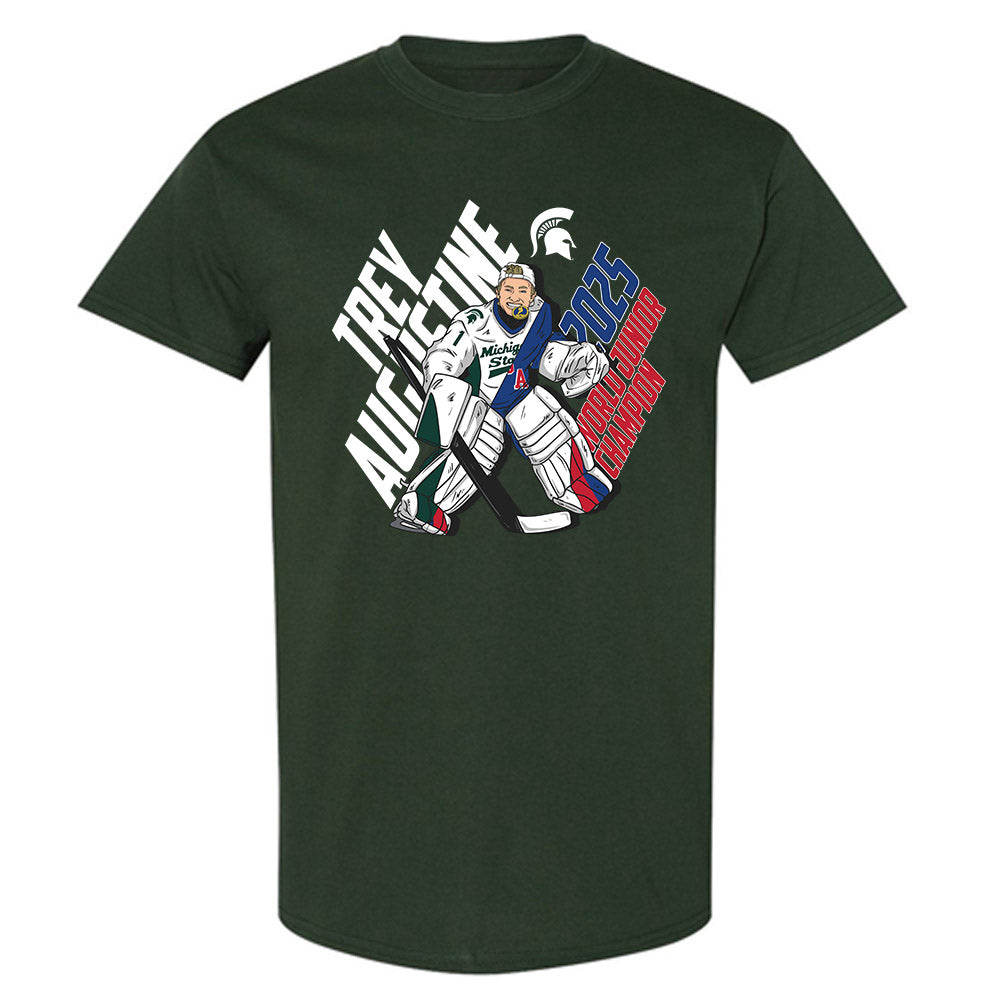 Michigan State - NCAA Men's Ice Hockey : Trey Augustine - 2025 World Junior Champion Individual Caricature T-Shirt-0