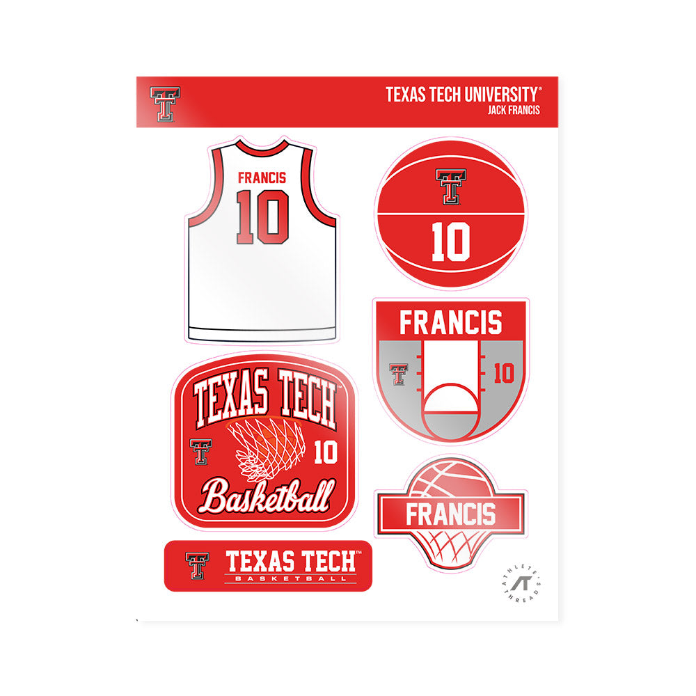 Texas Tech - NCAA Men's Basketball : Jack Francis - Sticker Sheet-0