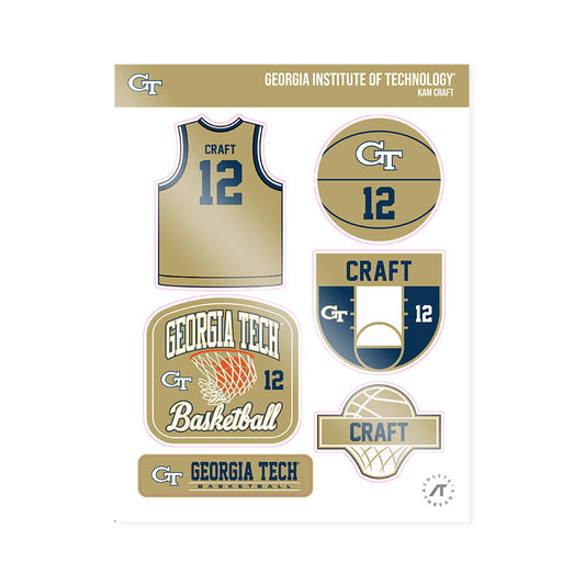 Georgia Tech - NCAA Men's Basketball : Kam Craft - Sticker Sheet-0