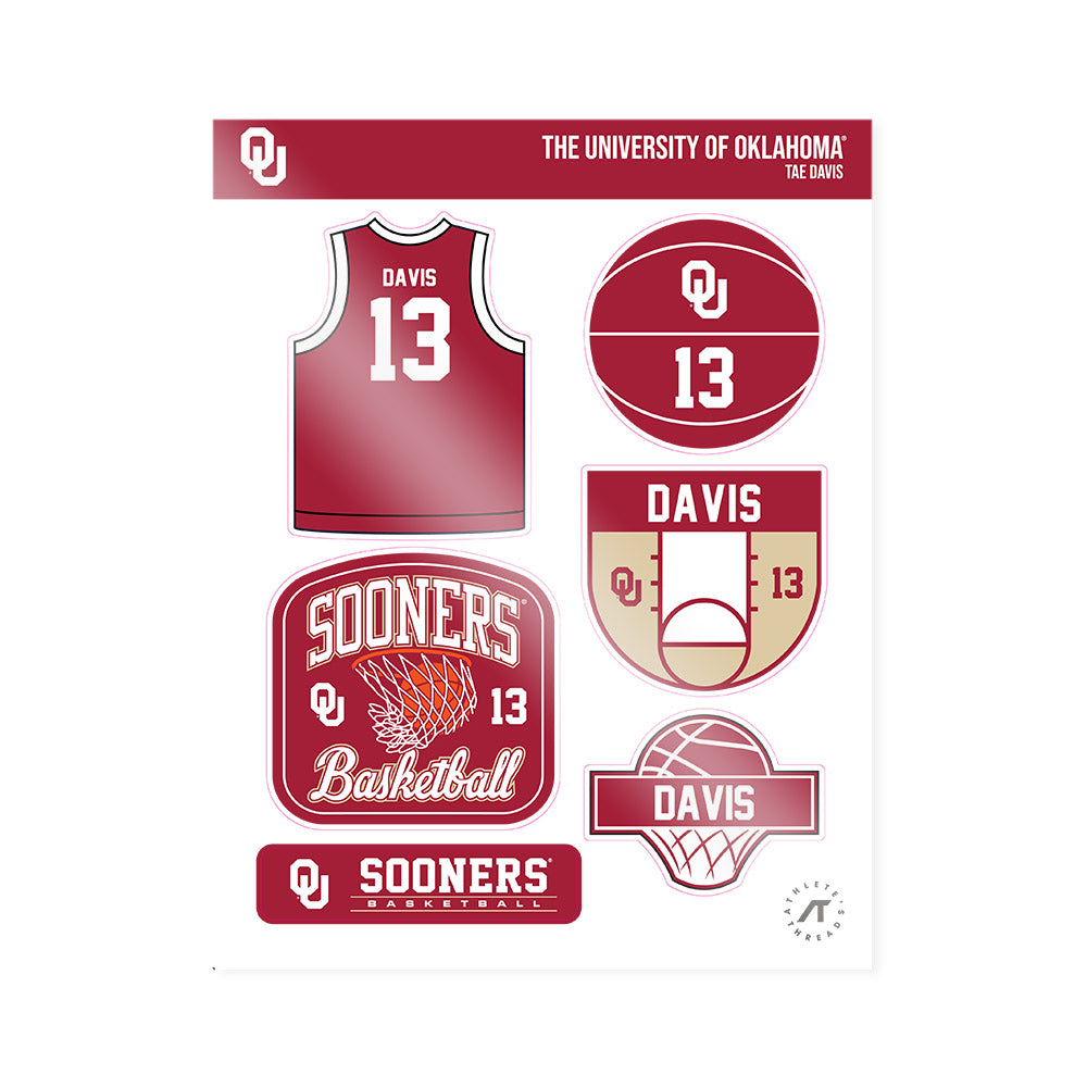 Oklahoma - NCAA Men's Basketball : Tae Davis - Sticker Sheet-0