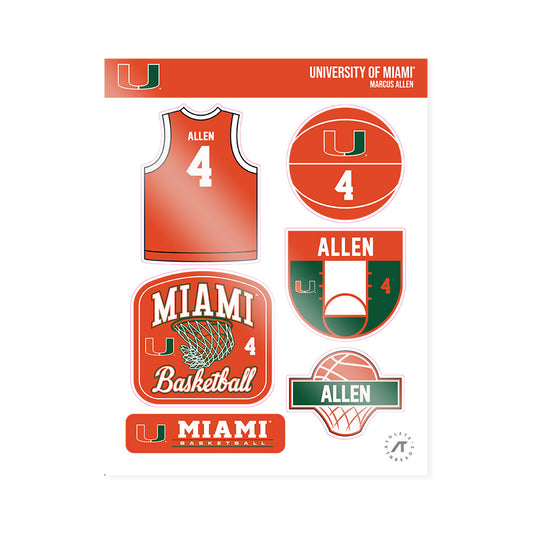 Miami - NCAA Men's Basketball : Marcus Allen - Sticker Sheet-0
