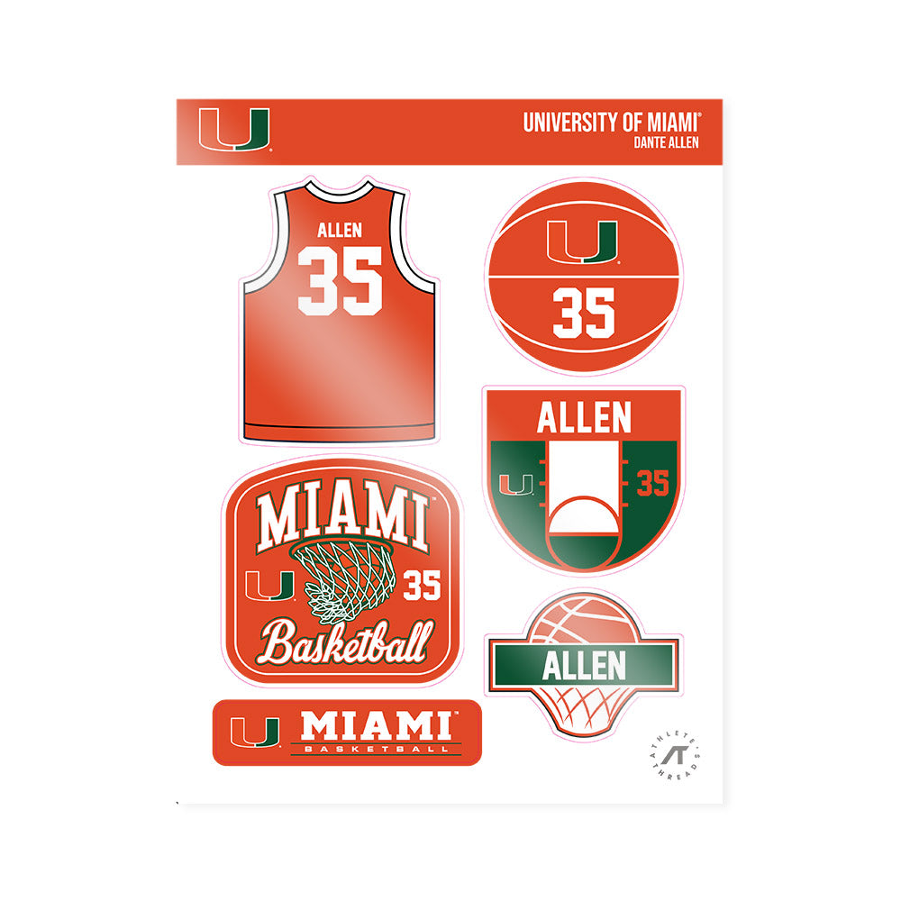 Miami - NCAA Men's Basketball : Dante Allen - Sticker Sheet-0