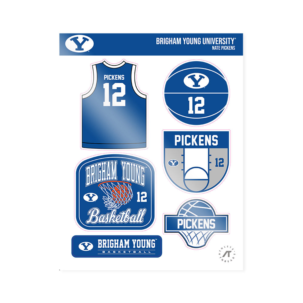 BYU - NCAA Men's Basketball : Nate Pickens - Sticker Sheet-0