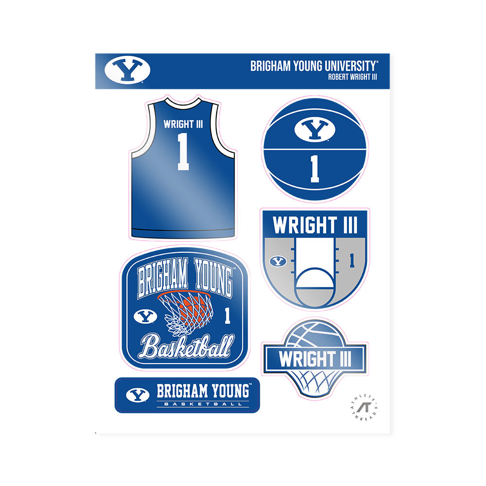 BYU - NCAA Men's Basketball : Robert Wright III - Sticker Sheet-0