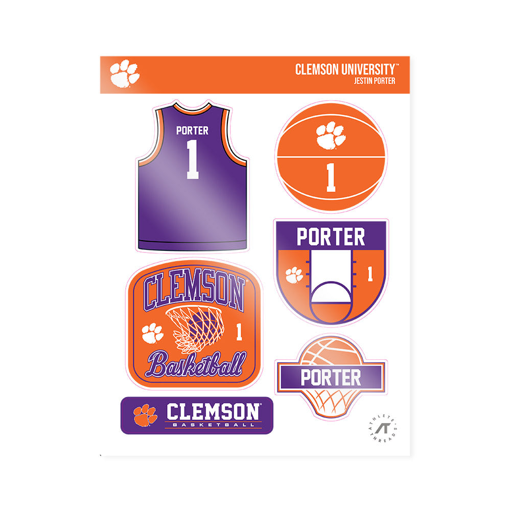 Clemson - NCAA Men's Basketball : Jestin Porter - Sticker Sheet-0
