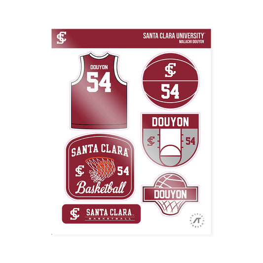 SCU - NCAA Men's Basketball : Malachi Douyon - Sticker Sheet-0