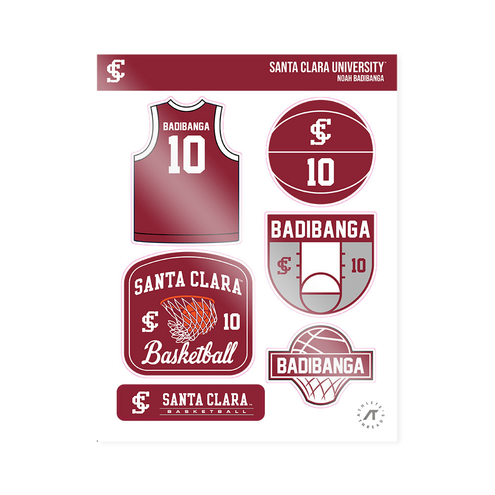 SCU - NCAA Men's Basketball : Noah Badibanga - Sticker Sheet-0