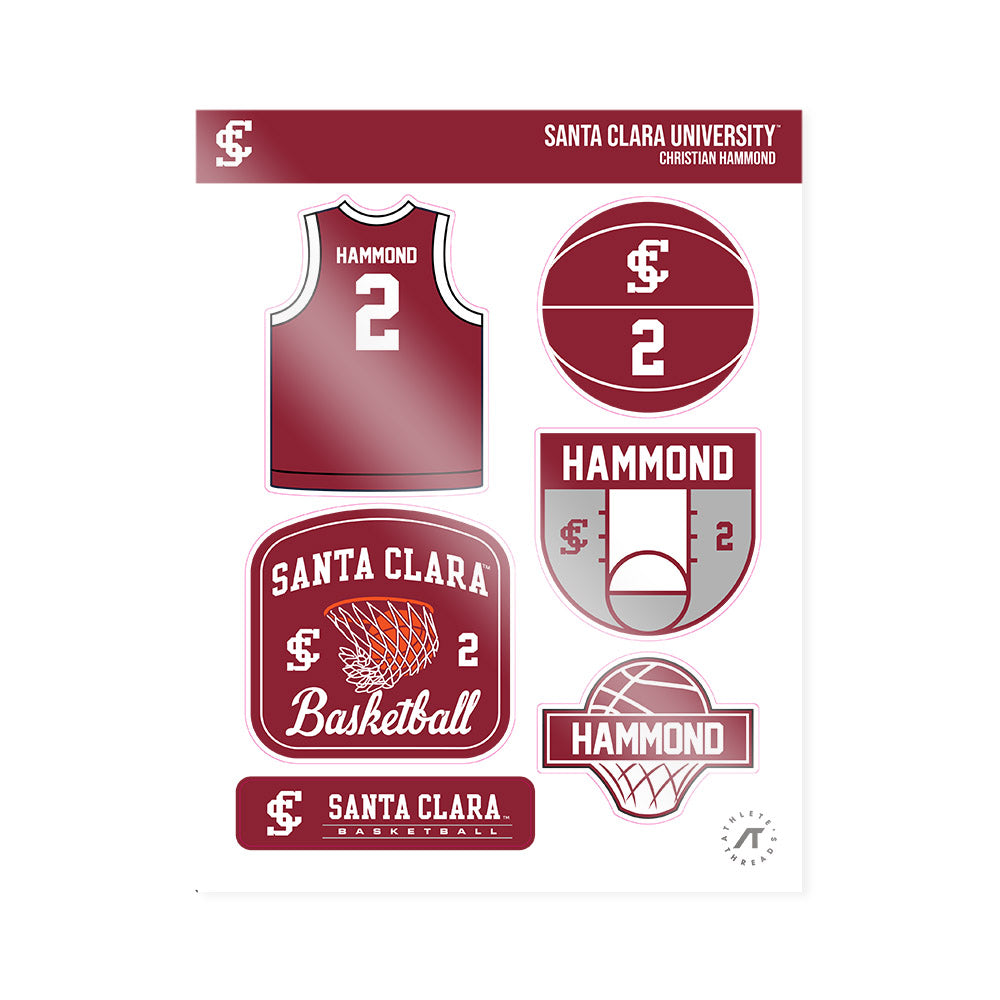 SCU - NCAA Men's Basketball : Christian Hammond - Sticker Sheet-0