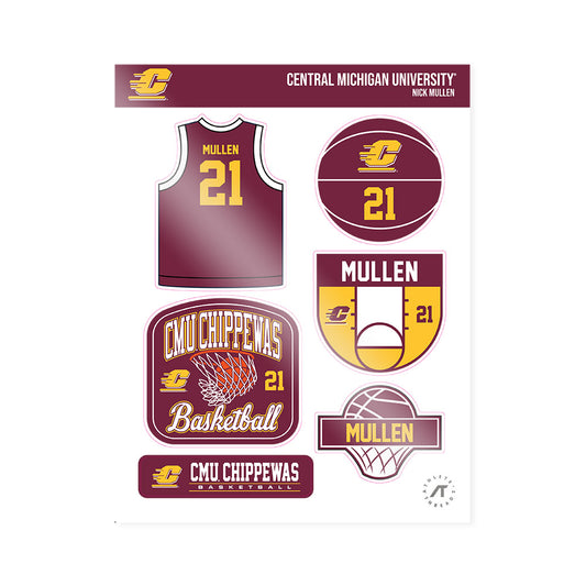 Central Michigan - NCAA Men's Basketball : Nick Mullen - Sticker Sheet-0
