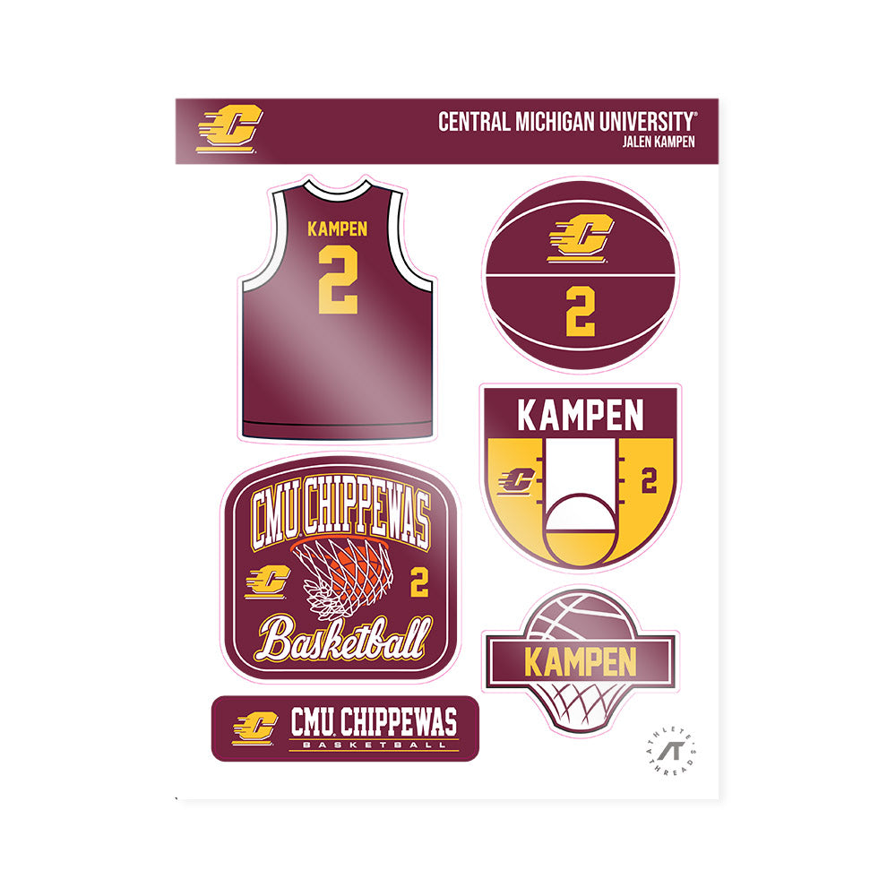 Central Michigan - NCAA Men's Basketball : Jalen Kampen - Sticker Sheet-0