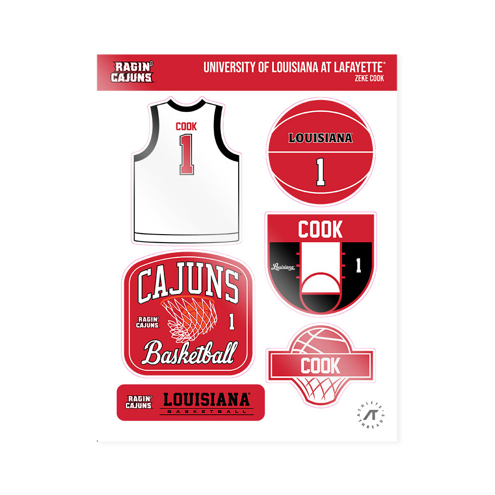 Louisiana - NCAA Men's Basketball : Zeke Cook - Sticker Sheet-0