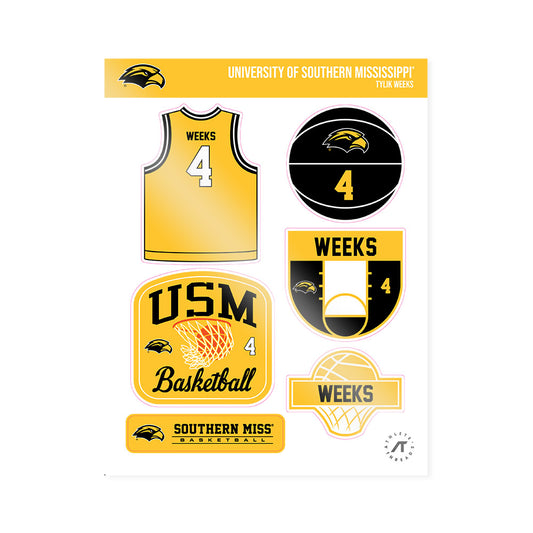 Southern Miss - NCAA Men's Basketball : Tylik Weeks - Sticker Sheet-0