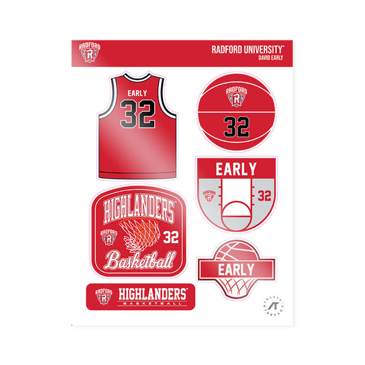 Radford - NCAA Men's Basketball : David Early - Sticker Sheet-0