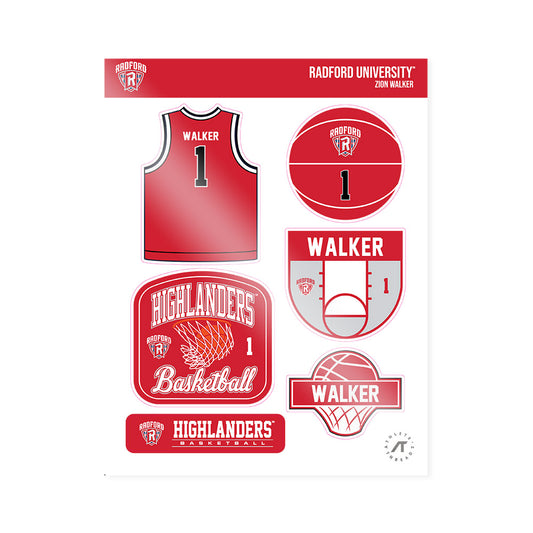 Radford - NCAA Men's Basketball : Zion Walker - Sticker Sheet-0