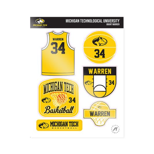 Michigan Tech - NCAA Men's Basketball : Grant Warren - Sticker Sheet-0