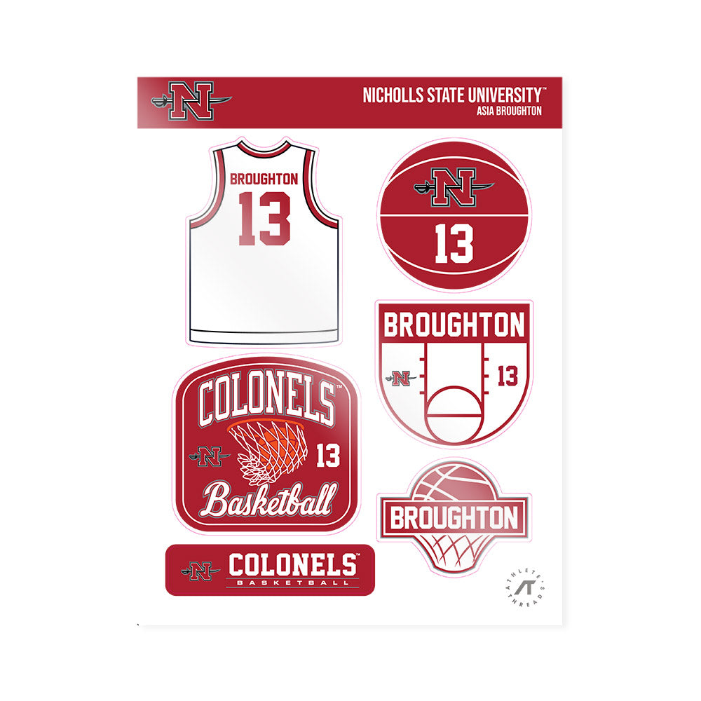 Nicholls State - NCAA Women's Basketball : Asia Broughton - Sticker Sheet-0