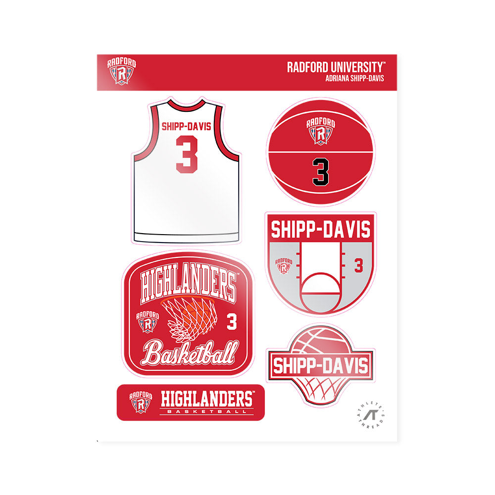 Radford - NCAA Women's Basketball : Adriana Shipp-Davis - Sticker Sheet-0