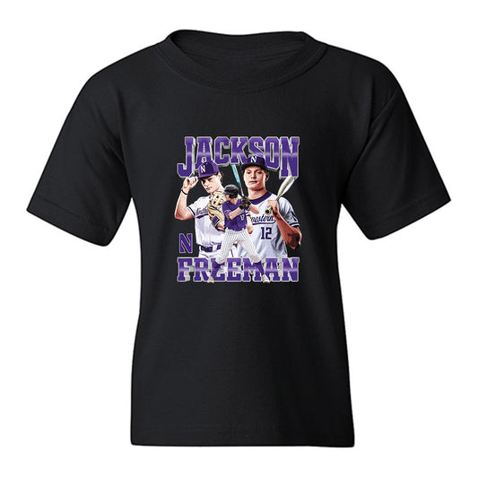 Northwestern - NCAA Baseball : Jackson Freeman - Collage Youth T-Shirt-0