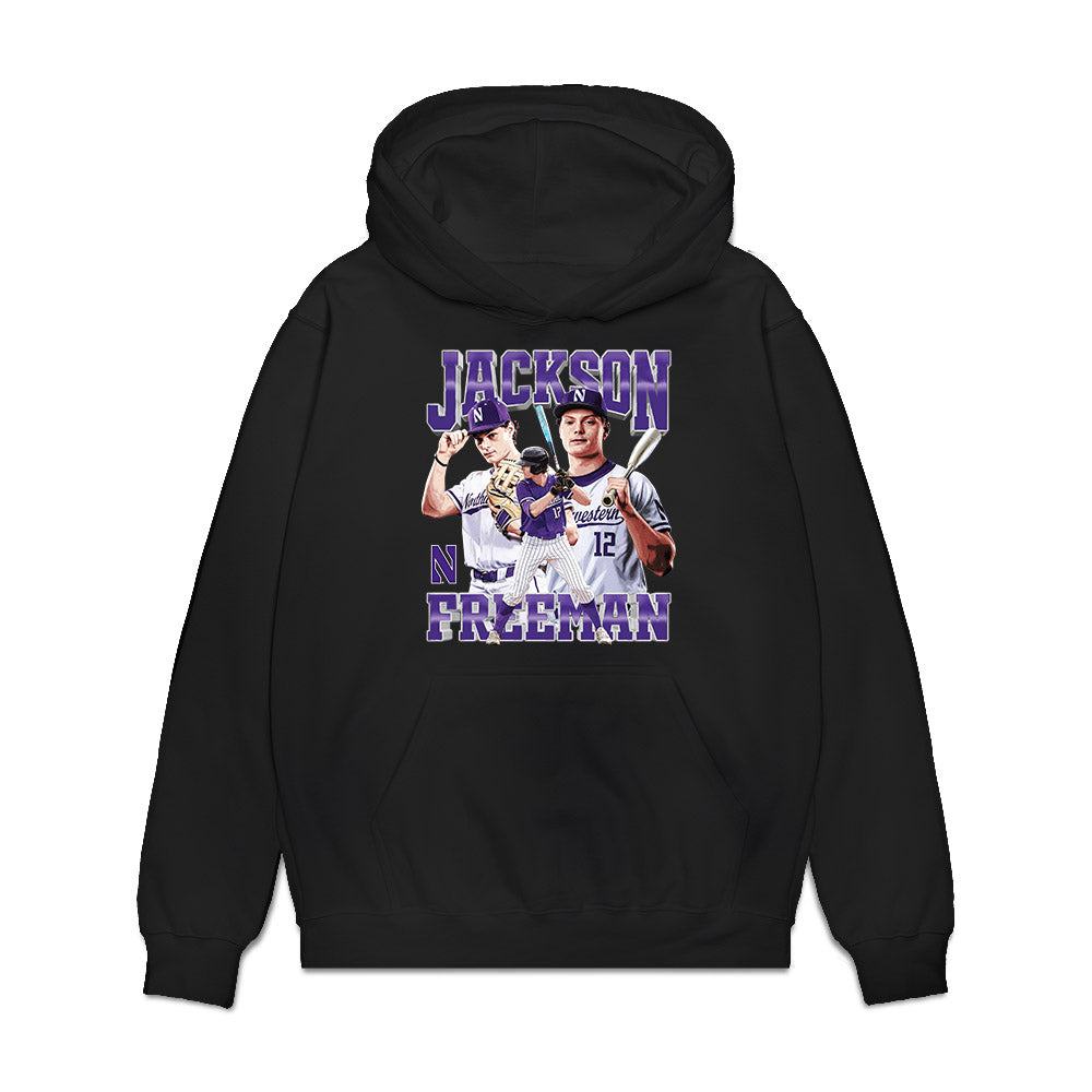 Northwestern - NCAA Baseball : Jackson Freeman - Collage Premium Hooded Sweatshirt-0