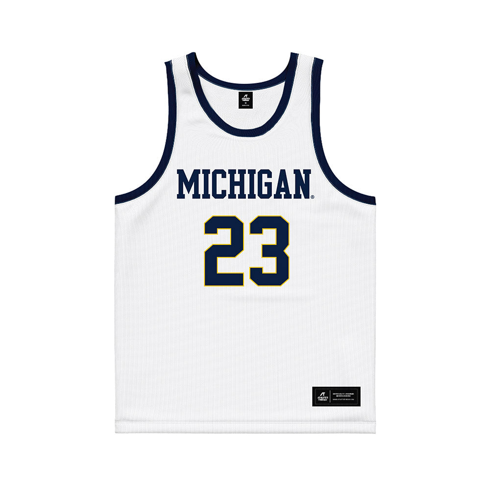 Michigan - NCAA Men's Basketball : Yaxel Lendeborg - White Basketball Jersey-0