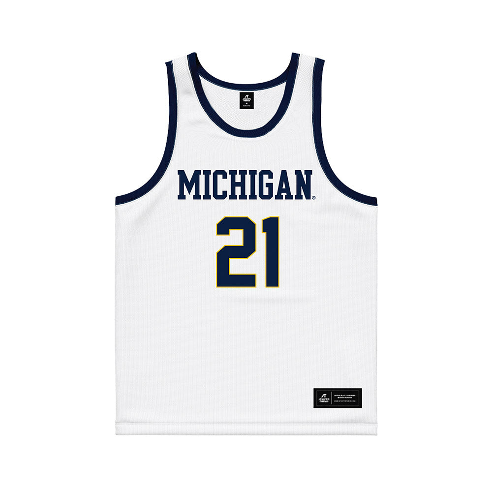 Michigan - NCAA Men's Basketball : Morez Johnson Jr. - White Basketball Jersey-0