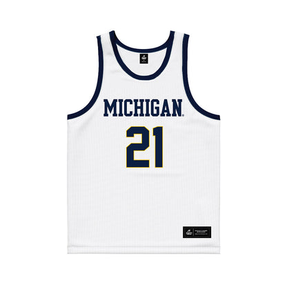 Michigan - NCAA Men's Basketball : Morez Johnson Jr. - White Basketball Jersey-0