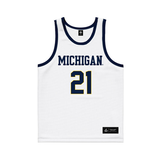 Michigan - NCAA Men's Basketball : Morez Johnson Jr. - White Basketball Jersey-0