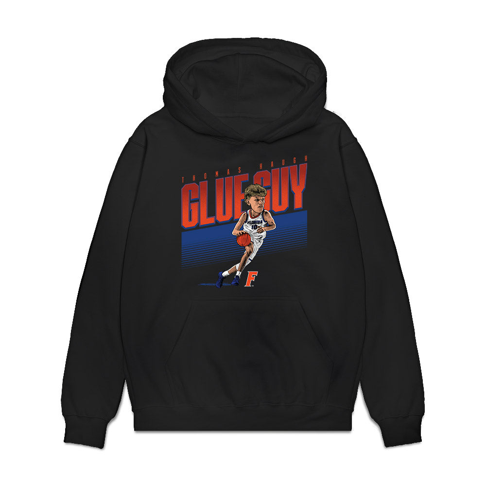 Florida - NCAA Men's Basketball : Thomas Haugh - Glue Guy Caricature Premium Hooded Sweatshirt-0