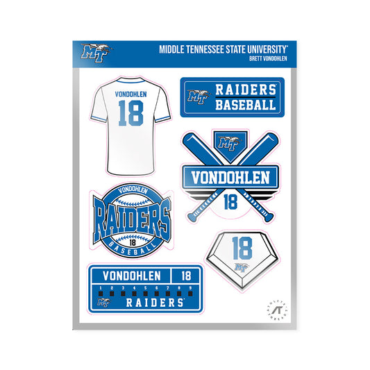 MTSU - NCAA Baseball : Brett Vondohlen - Sticker Sheet-0