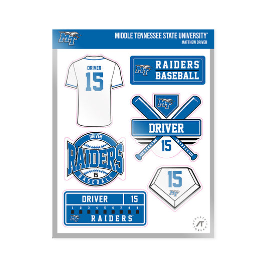 MTSU - NCAA Baseball : Matthew Driver - Sticker Sheet-0