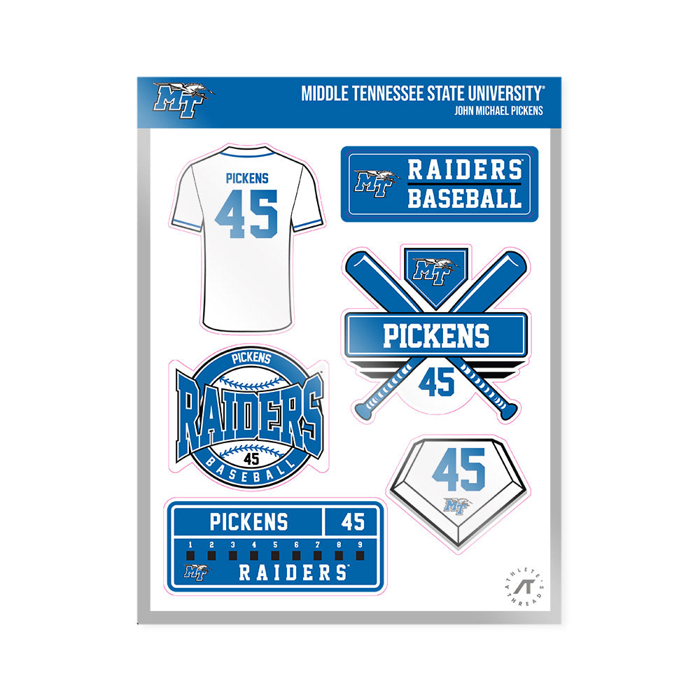 MTSU - NCAA Baseball : John Michael Pickens - Sticker Sheet-0