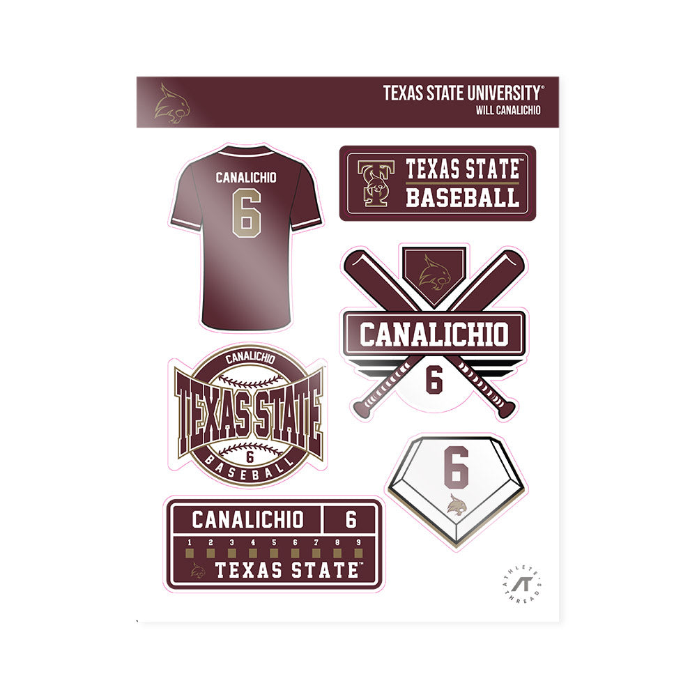 Texas State - NCAA Baseball : Will Canalichio - Sticker Sheet-0