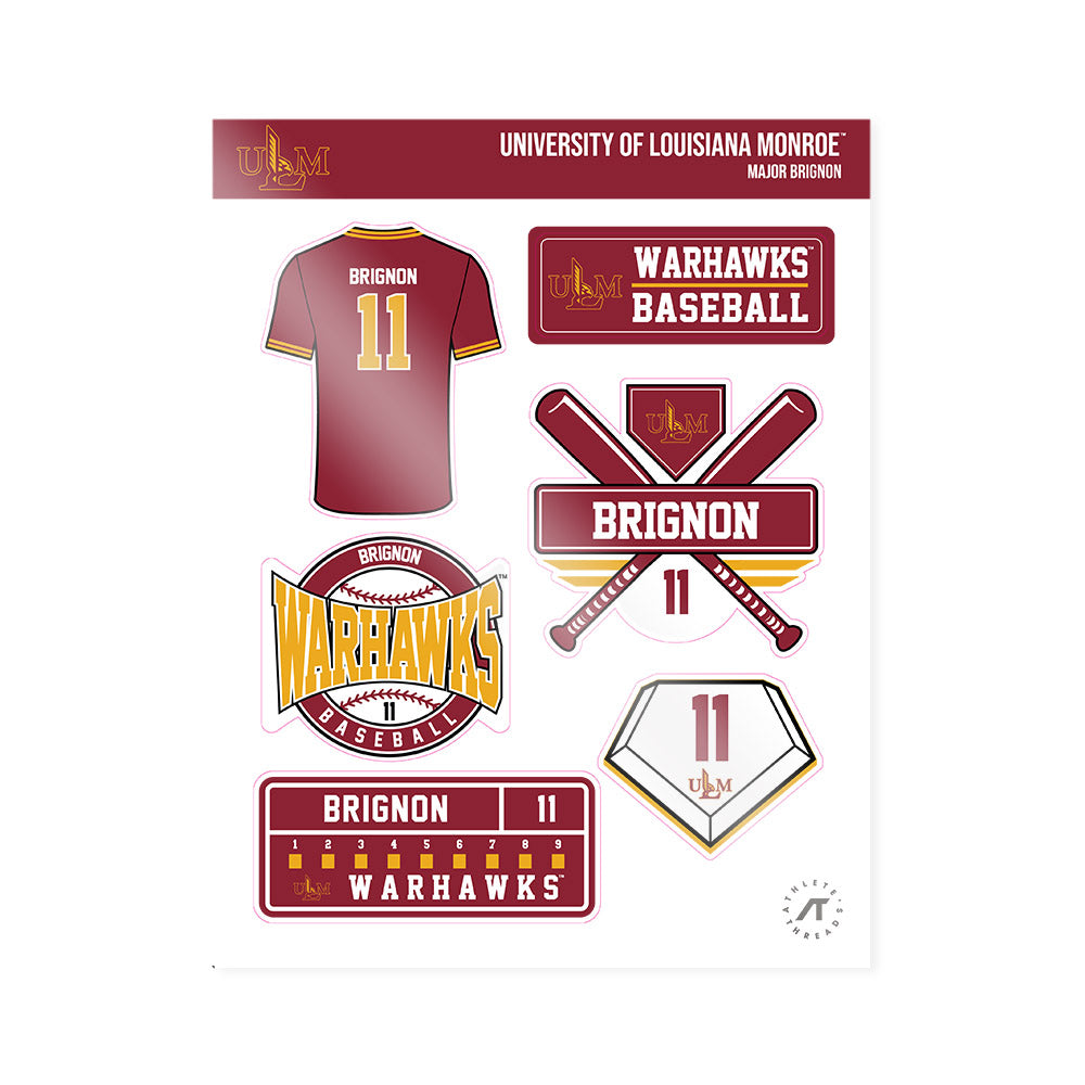 ULM - NCAA Baseball : Major Brignon - Sticker Sheet-0
