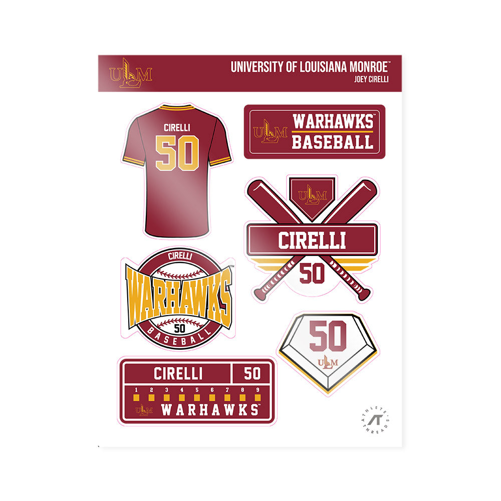 ULM - NCAA Baseball : Joey Cirelli - Sticker Sheet-0